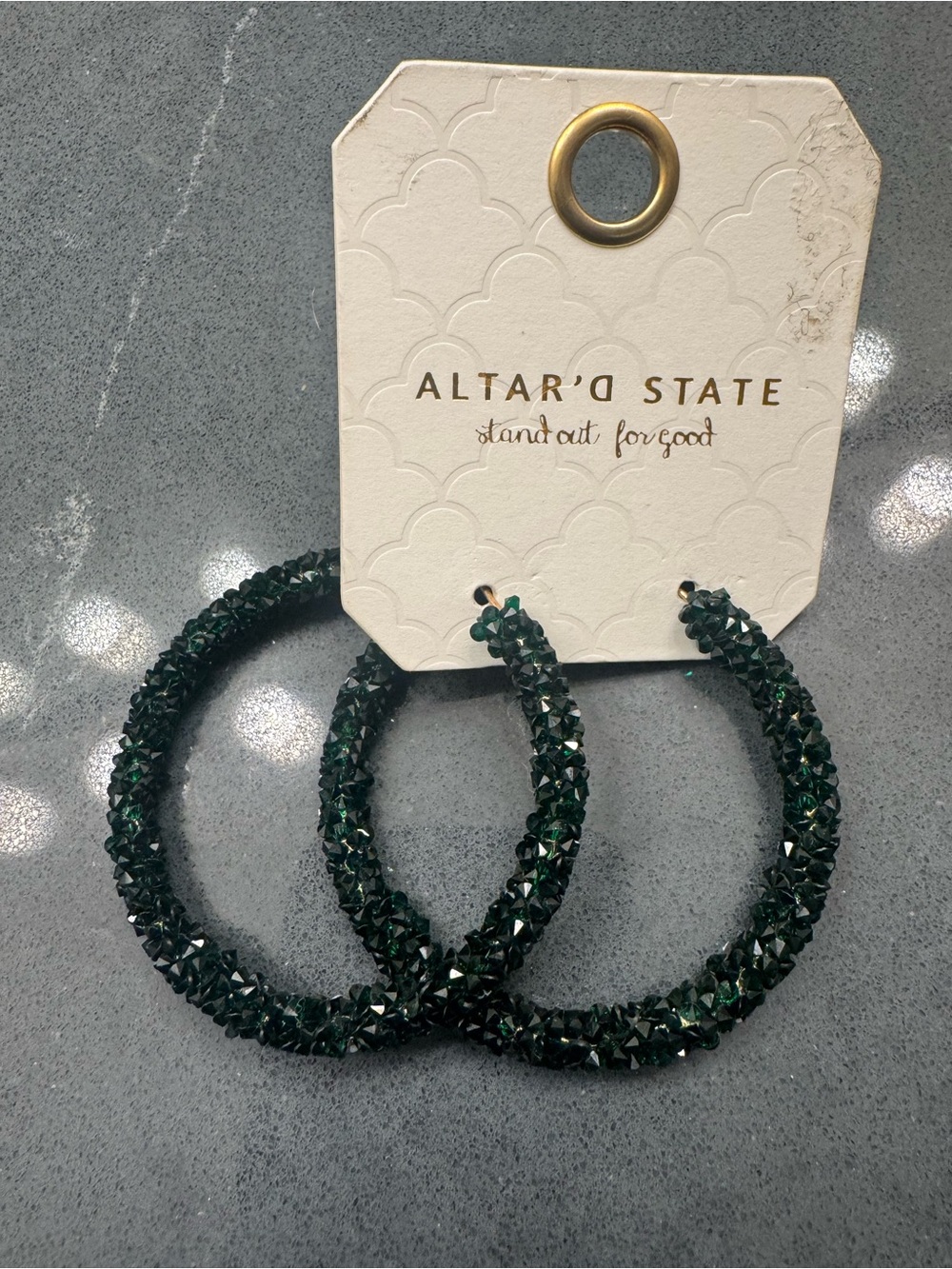 Altar'd State Emerald Black Crystal Hoop Earrings